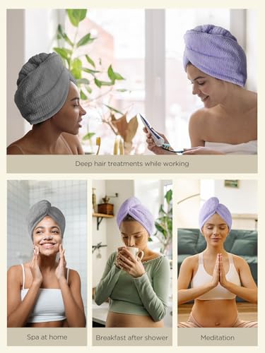 Image of Hicober Microfiber Hair Towel,2Packs Super Absorbent Quick Dry Hair Towel Turban Soft Wrap for Women,Hair Care Accessories Wet Hair(Purple,Grey)