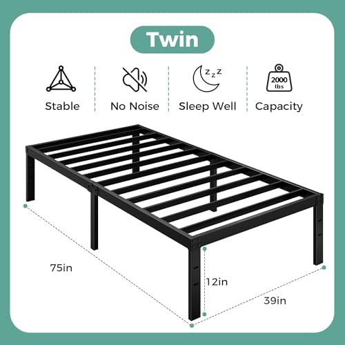 14 Inch Twin Size Bed Frame with Underbed Storage, No Box Spring Needed - 2