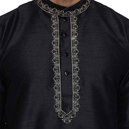 Kurta Salwar ropa india de hombre conjunto de mezcla de seda negro 42 3