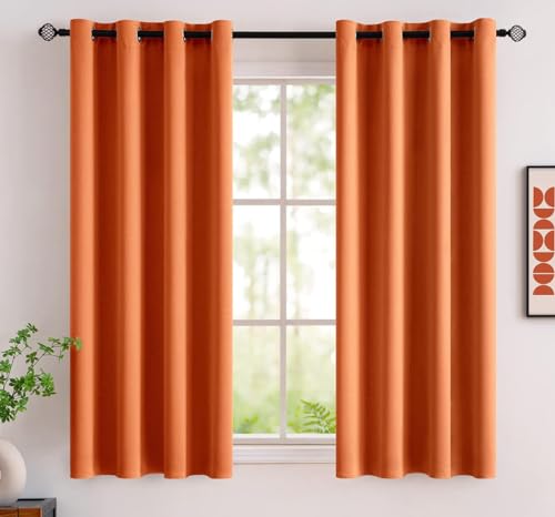MIULEE Blackout Curtain Very Soft Solid Thermal Insulated Ring Top Decorative Darkening Curtain with Grommets for Living Room Bedroom Nursery 2 pieces 46" Wide by 54" Drop 117 x 137 cm Orange