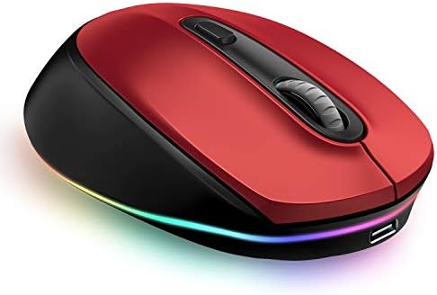 seenda Bluetooth Mouse, Ultra Quiet Rechargeable Light Up Wireless Mouse (Bluetooth 3.0/5.0+USB) with LED Rainbow Lights for Computer Laptop Notebook Chromebook Mac Windows,Red