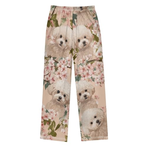 Poodle Floral Boys Long Pants Soft Trousers Elastic Waist Kids Lounge Bottoms with Pockets S-XL2