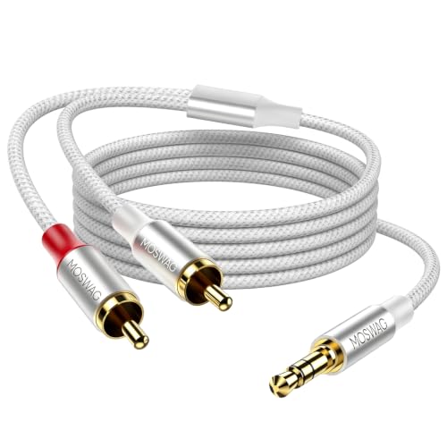 MOSWAG Câble RCA 3.5mm vers 2 RCA mâle tressé nylon plaqué or