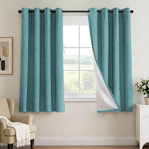 Image of H.VERSAILTEX 100% Blackout Curtains for Bedroom 63 Inches Long Grommet Linen Face Full Light Blocking Curtain Drapes for Living Room Thermal Insulated Linen Look Curtains 2 Panels Set, Teal Blue