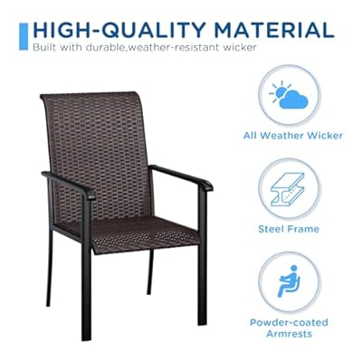 VICLLAX Patio Rattan Dining Chairs Set of 2, Outdoor High Back Wicker Dining Chairs for Garden Deck Yard Front Porch, Black Frame/Brown Back& Seat 41Ijgo+uilL. SS400