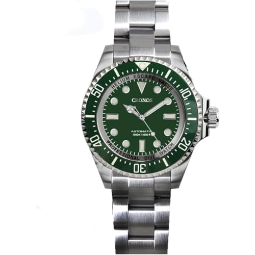NC Cronos Automatik Taucheruhr Edelstahl 2000 Meter Wasserdichtigkeit Professionelle Taucher Armbanduhr (Green)