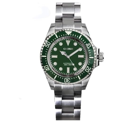 NC Cronos Automatik Taucheruhr Edelstahl 2000 Meter Wasserdichtigkeit Professionelle Taucher Armbanduhr (Green)