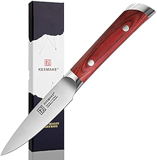 KEEMAKE Paring Knife 3.5 Inch Small Kitchen Knife, Sharp Fruit Knife German High Carbon Stainless Steel Forged Peeling Knife with Full Tang Pakkawood Handle Petty Knife
