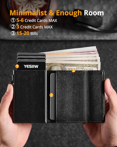 Image of YESIIW Credit Card Holder Wallet for Men RFID Blocking Slim Minimalist Metal Wallet with Money Pocket Contactless Card Protector
