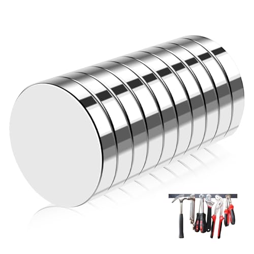 Nevoluxer - Imán de neodimio (20 × 2 mm), imanes de neodimio extra fuertes (10 unidades, redondos, planos, para pizarra, bricolaje y bricolaje