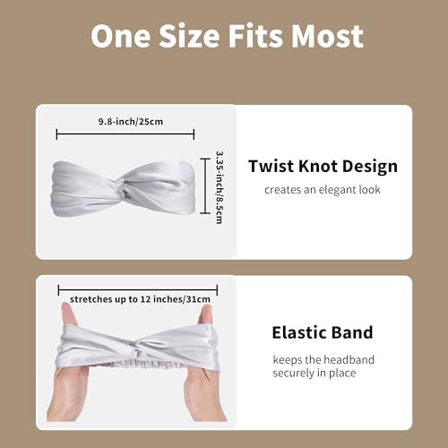 Image of ZLYC Mulberry Silk Headband for Women's Hair Elastic Hairband, Solid Silver