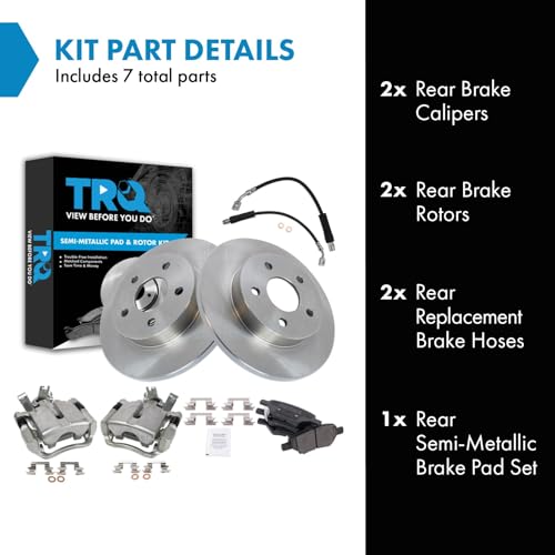 Image of TRQ Rear Brake Pad and Rotor Set Semi Metallic Calipers Compatible with 2005-2007 Chevrolet Malibu