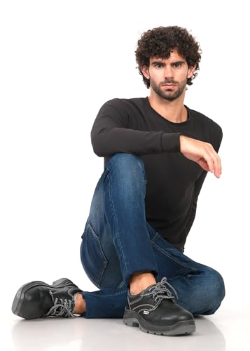 Image of PERF HERMES Safety Shoe - Premium Steel Toe Work Boots with Breathable Leather, Anti-Slip Sole, and Antibacterial Lining for Industrial and Construction Safety