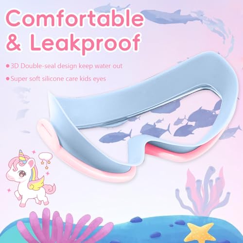 Image of PROBEROS Swimming Cap and Goggles Set for Kids, Anti Fog, Unicorn Pink | Clear Underwater Vision, Soft Silicone Cap, Flexible Seal, Adjustable Fit, Pool Practice, Beginner Friendly, Easy Rinse Care