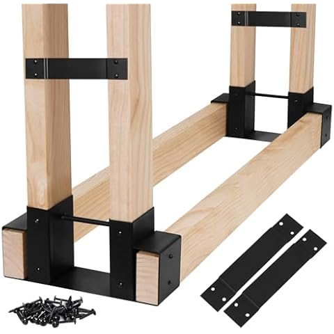 Permade Firewood Rack Brackets Kit Outdoor | Log Holders for Firewood Storage Rust Proof, Adjustable Heavy Duty Fireplace Wood Holder with Screws for Fire Pit Area, Patio, Yard- 1 Pair Cover