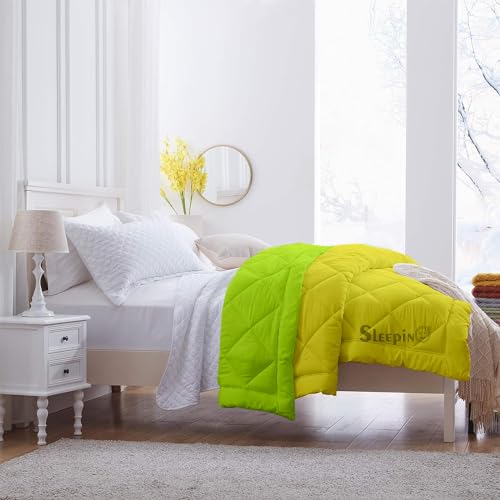 Image of 600 GSM Heavy Winter Double Bed Comforter | Microfiber, Breathable, Reversible,Soft, Lightweight & Machine Washable Comforter for Double Bed 90x100 Inch - GreenYellow