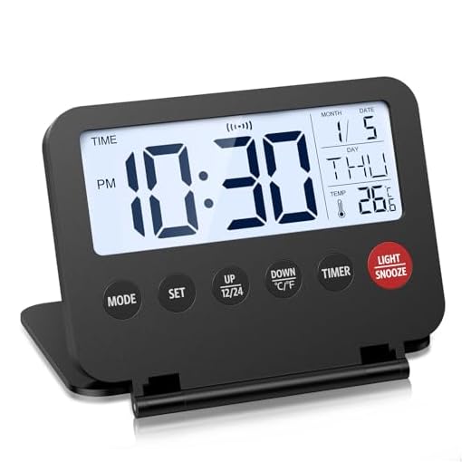 Olipiter Small Digital Travel Alarm Clock, Black, Foldable Calendar Temperature Timer LCD Desk item