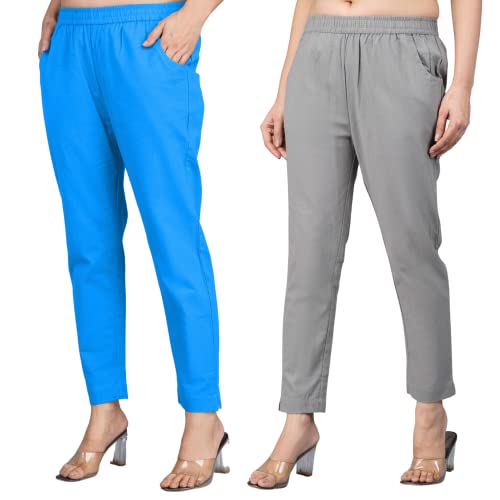 Image of Regular Fit Fully Elastic Waist Ankle Length Premium Cotton Casual Trouser Pant (Combo Pack of 2)