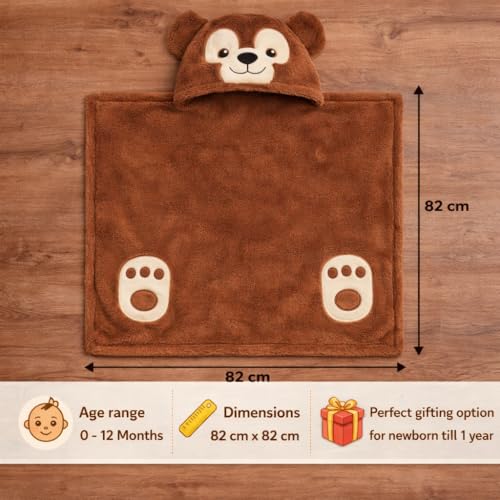 Image of First Kick New Born Baby Blanket Pack of Super Soft Bathrobe Baby Wrapper Cum Baby Bath Towel for Baby Boys, Baby Girls, Babies (Rust Brown, 80cm x 80cm, 0-12 Months)