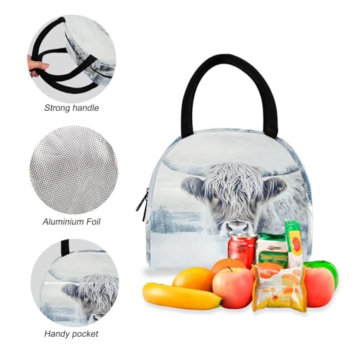 Backpack Lunch Bag Set Winter Cattle Print, Big Storage Travel Backpacks with Insulated Lunch Box for Office Hiking Picnic4