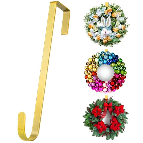 Image of 12 inch Wreath Hanger Over the Door Hooks, Non Scratch Wreath Door Hanger Hooks for Hanging Welcome Sign, Metal Wreath Hangers for Front Door Decor, Thin Door Hanger for Easter Christmas Home Decoration