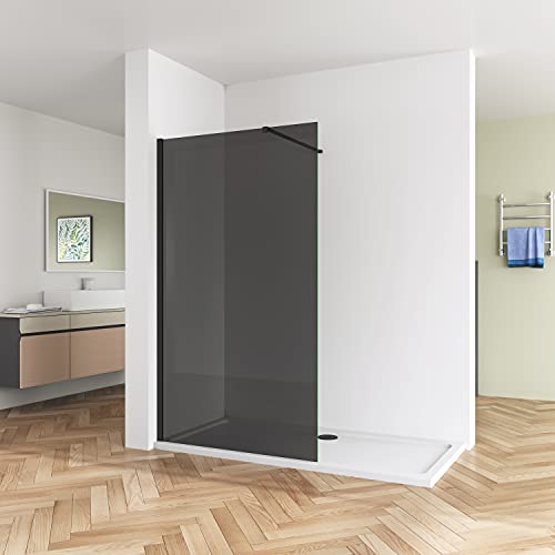 Huiyang 1100mm Walk in Shower Enclosure 8mm Dark Grey Easy Clean Safety Glass Shower Cubicles Wet Room Shower Screen Bath Screen