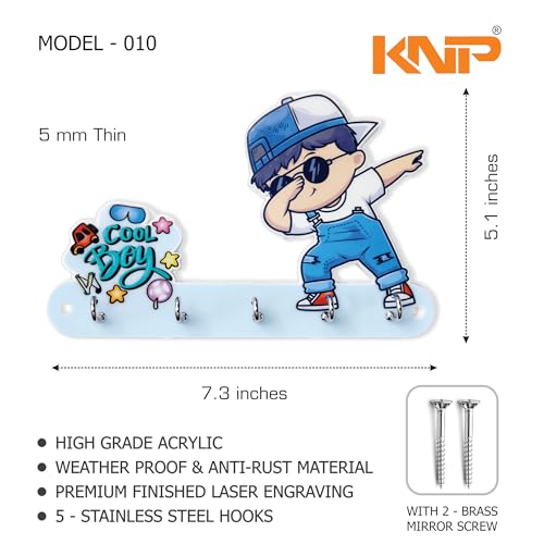 Image of KNP Art Acrylic Key Holders, Premium HD UV Printed, Multipurpose Key Stand for Home, Office Decor, Weather Proof, Anti-Rust, Wall Mounted Key Holder, Cartoon Theme, (Cool Boy)