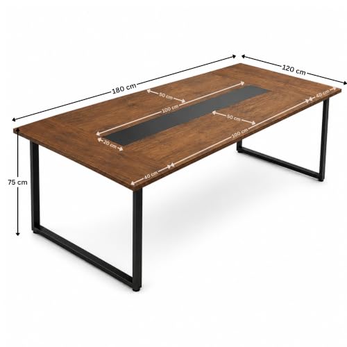 Image of Conference Table for Office & Meeting Room | Large Executive Meeting Table | Modern Office Conference Table | Tabletop with Black Metal Frame | Rustic Brown- 180 x 120 x 75 cm