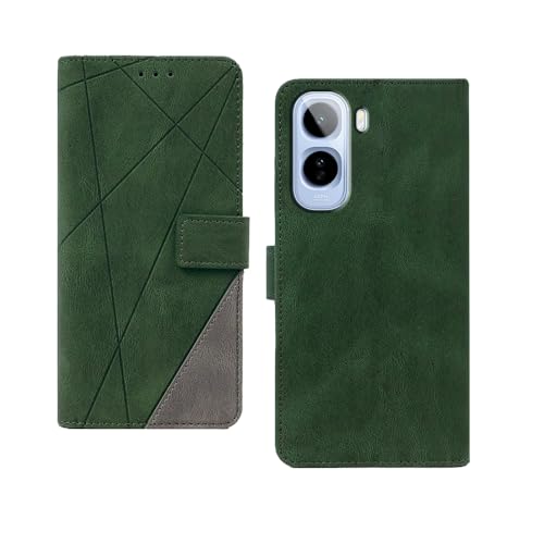 Image of amazon basics Vivo T5 Pro 5G Flip Cover | Card Pockets Wallet & Stand | Flip Cover for Vivo T5 Pro 5G (Green with Grey)