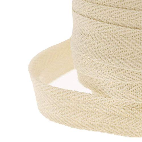 50 Meters 25mm Cotton Tape Bias Binding Tape Bunting Tape Twill Webbing Tape Sew Herringbone Roll Tape for Sewing Dressmaking Alterations Craft Apron, Natural