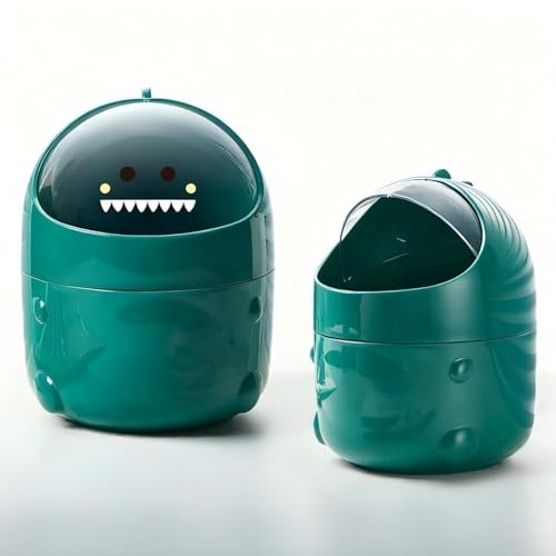 Image of Tissting Mini Trash Can with Lid, 20 x 16cm /16 x 12cm Cute Countertop Bin Plastic Garbage Container for Office Table Desk Home Vanity Kitchen Bedroom(20x16cm Green)