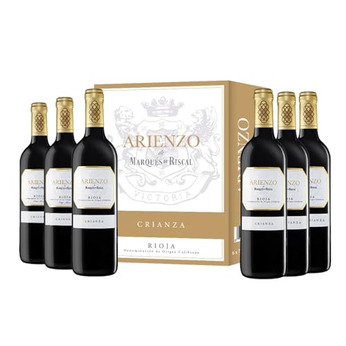 Arienzo de Marqués de Riscal - Vino tinto Crianza Denominación de Origen Calificada Rioja, Variedad Tempranillo, 18 meses en barrica - Caja 6 botellas x 750 ml