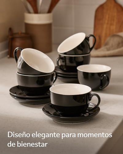 Miniatura 2 de Cosumy Juego De 6 Tazas De Capuchino Negras Con Platos - Cerámica - Apto Para Lavavajillas - Con Caja De Regalo - 180 Ml