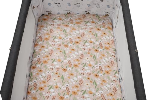 Image of Stretchy Fitted Crib Sheets Set 2 Pack Portable Crib Mattress Topper for Baby Girl Boy,Ultra Soft Jersey Material, Orange & Floral