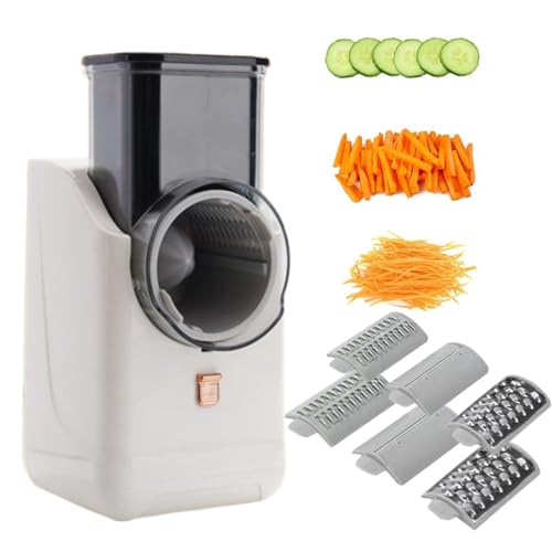 Rallador De Queso Eléctrico, Trituradora De Carga USB, Rallador De Queso Eléctrico Rallador De Queso Automático 3 En 1 con Trituradora De Verduras De 6 Cuchillas, para Procesador De Alimentos