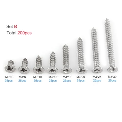 Conjunto de 200 Tornillos Autorroscantes M3 Acero Inoxidable miniatura 3