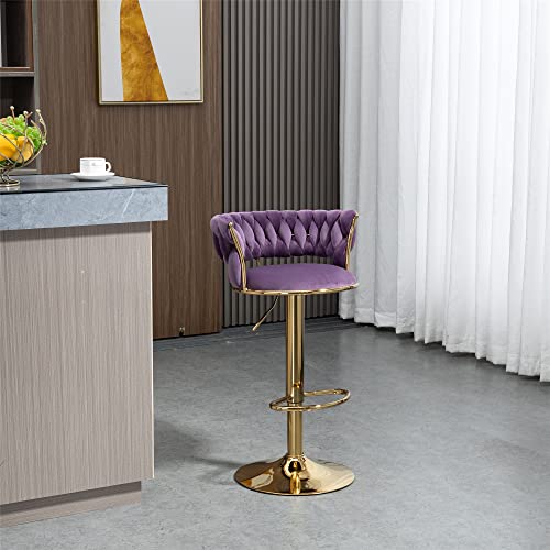 Zushule Swivel Bar Stools Set Of 2 - Terciopelo Sillas Para Barra De Cocina - Adjustable Counter Height Chairs With Footrest For Kitchen, Dining Room (A Style, Purple) #TOP1