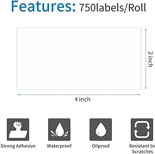 Miniatura 2 de Essential - Etiquetas térmicas directas de código de barras de 4 x 2 pulgadas, impermeables y a prueba de aceite, a prueba de arañazos, 750