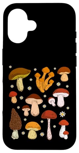 Carcasa para iPhone 16 Mushroom Daisy Cottagecore Estética Witchy Micología Vintage