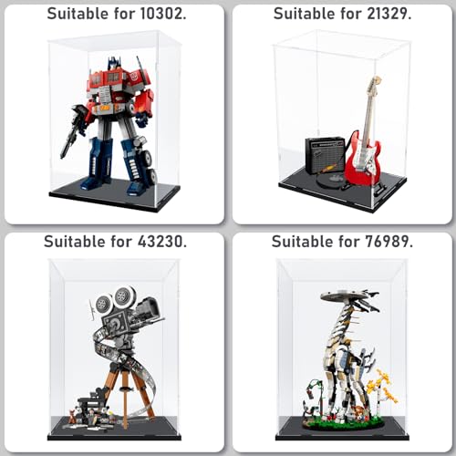 Image of Choowin Acrylic Display Case for Lego Camera 43230 for Lego Guitar 21329 for Lego Optimus Prime 10302 Thickened Clear Acrylic Display Cases for Collectibles Assemble Dustproof Display Box(Black Base)