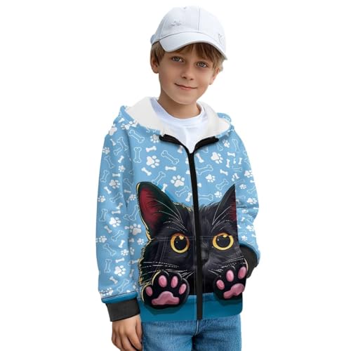 YEXIATODO Zip Up Hooded Sweatshirt for Boys Long Sleeve Crop Top with Pockets Hoodies Fleece-Lined Pullover Sweatshirts