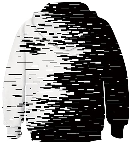 Image of Lovekider Black and White Sweatshirt for Boys 3D Fashion Unisex Pullover Cool Geometry Hoodies Long Sleeve Size 13-16