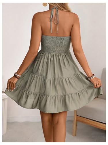 SOLY HUX Women's Summer Mini Dress Halter Backless Sleeveless A Line Ruffle Hem Flowy Cami Dresses Sundress2