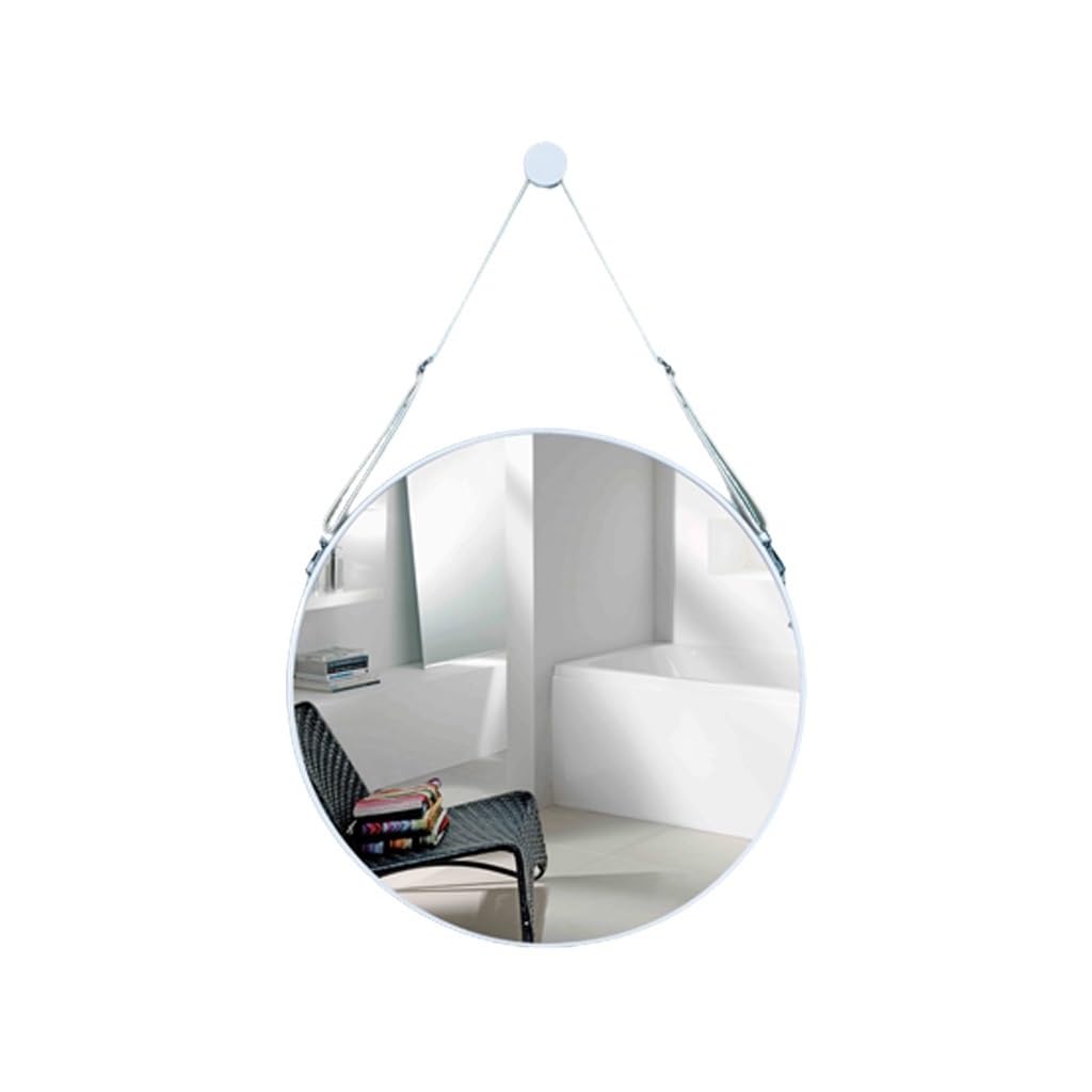 BKSXSOP 60cm Round Wall Mirror with Adjustable Leather Strap - Stylish Entryway, Bathroom & Bedroom Decor Modern Vanity (White)