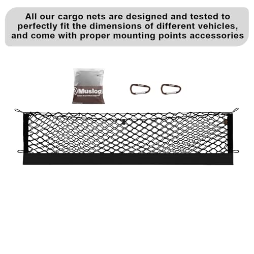 Muslogy Envelope Style Trunk Cargo Net Compatible with 2021-2025 Chevy Suburban&Tahoe, GMC Yukon&Yukon XL, Cadillac Escalade Accessories Upgraded Mesh Storage Luggage Net with Metal Hooks