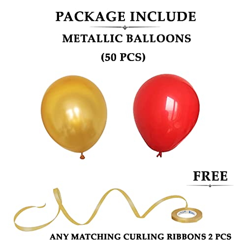 Image of AMFIN (Pack of 50) 10 inch Metallic Balloons Golden and Red for Birthday Decoration, Decoration for Weddings, Engagement, Baby Shower, Anniversary Party, Theme - Golden & Red