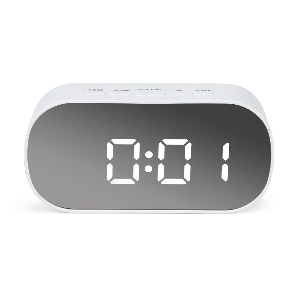 Reloj despertador digital espejo LED con temperatura para mesa nocturna