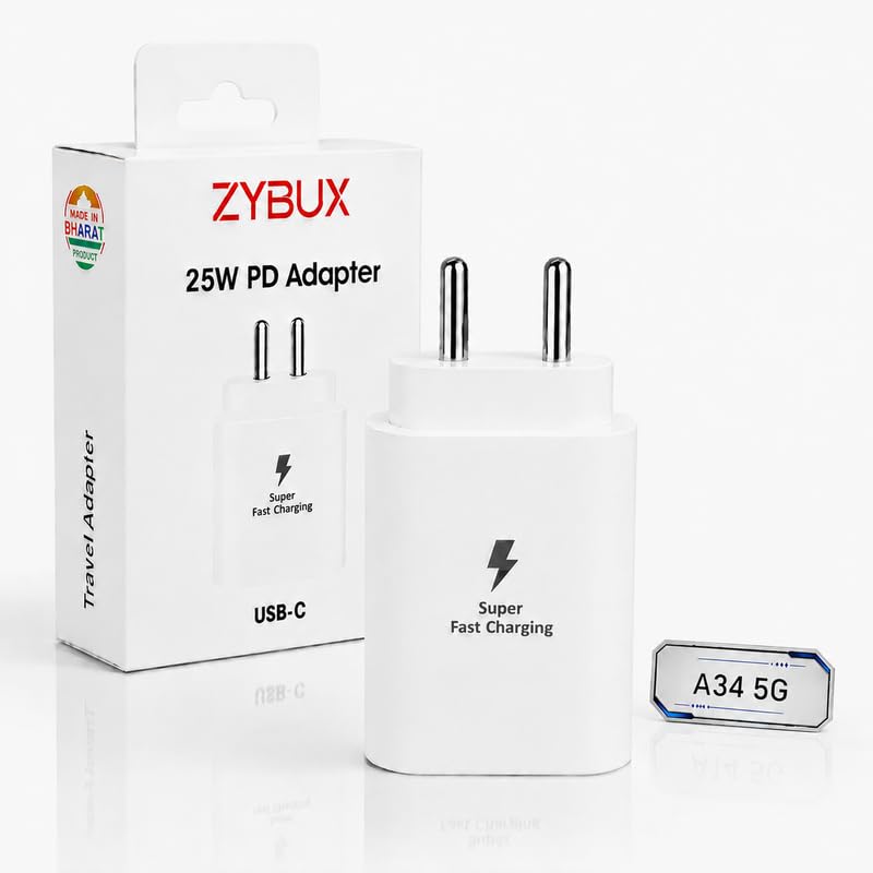 Image of 25W PD Type C Super-Fast Charger Adapter Compatible with Samsung Galaxy A34|A27|A35|A36|A37|M34|M35|M06|M07|M05|F35|F36|F37|F70e | 25 Watt Quick Charging Travel Adaptor for Other USB C Devices, White