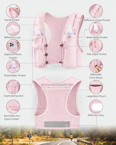 Image of Running Vest for Women Men, US Patent, Adjustable Chest Straps Running Hydration Vest with 500ml Soft Flask, Lightweight Reflective Hydration Backpack for Marathon