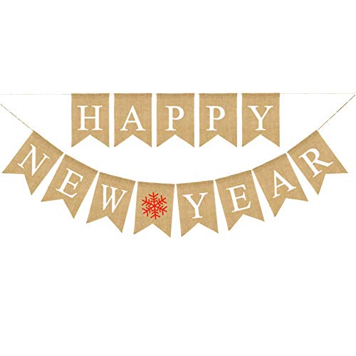 Happy New Year Banner Burlap Vintage Happy New Year Holiday Bunting Garland Decorations 2019 New Year's Eve Party Banner Party Decorations